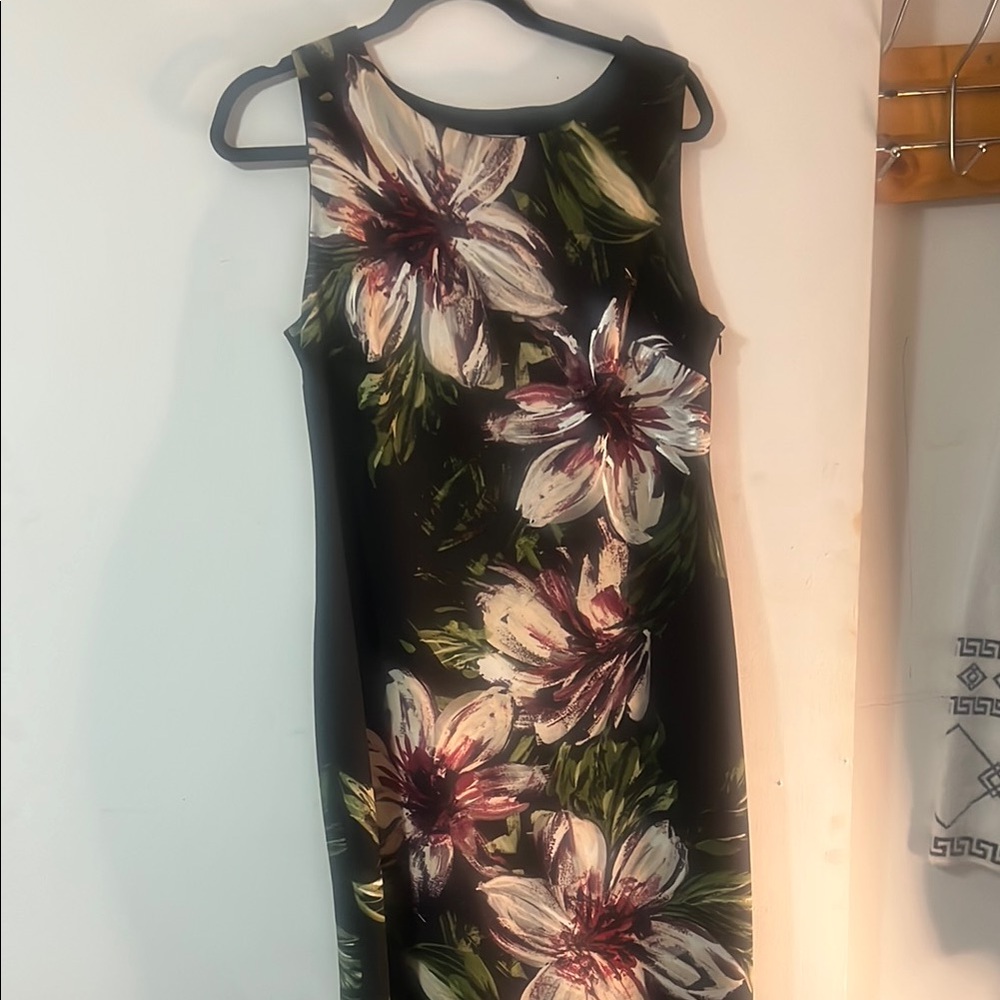 Calvin Klein Floral Sleeveless Dress - Black and Green